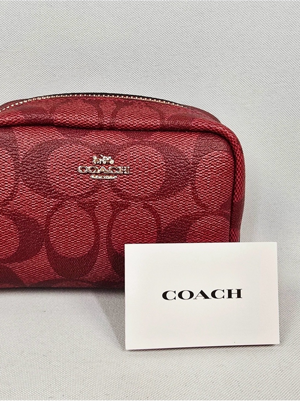 Coach Red Signature Cosmetic Pouch with Silver Logo